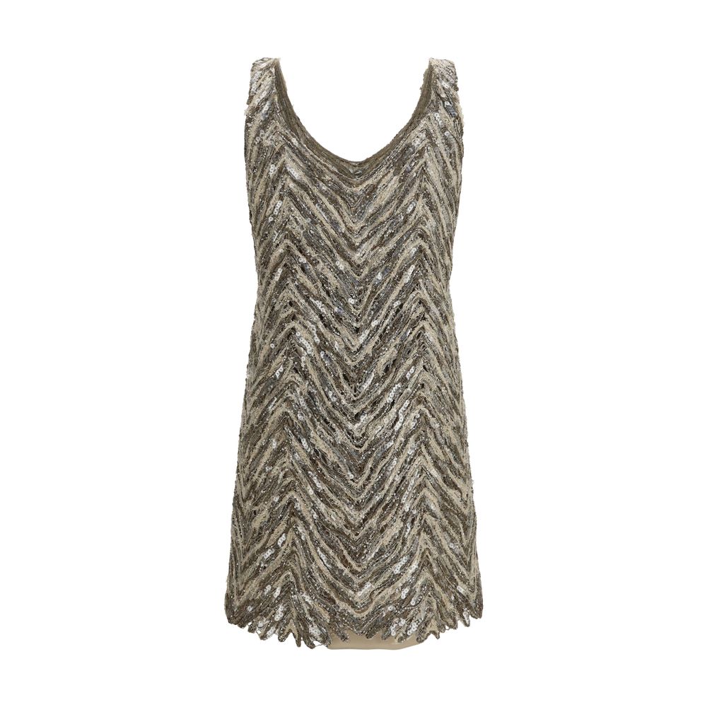 Brunello Cucinelli Beige Paper Cocktail Dress