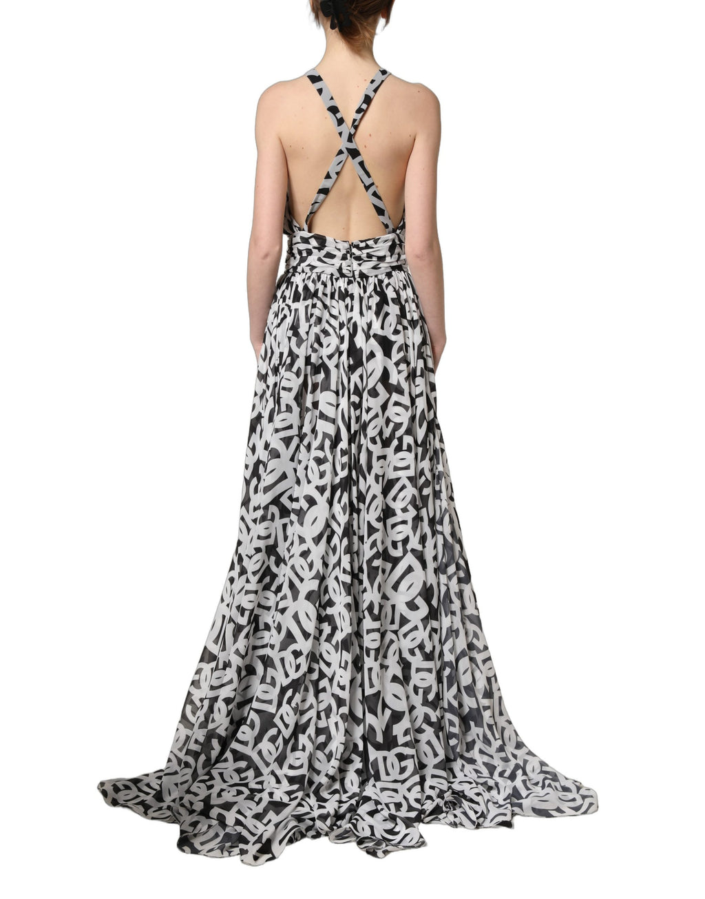 Dolce & Gabbana Black White Logo Sleeveless Floor Length Maxi Dress