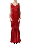 Dolce & Gabbana Red Silk Sleeveless Maxi Long Lace Trim Dress