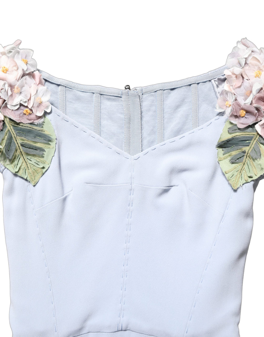 Dolce & Gabbana Light Blue Hydrangea Embellished Cap Sleeve Dress