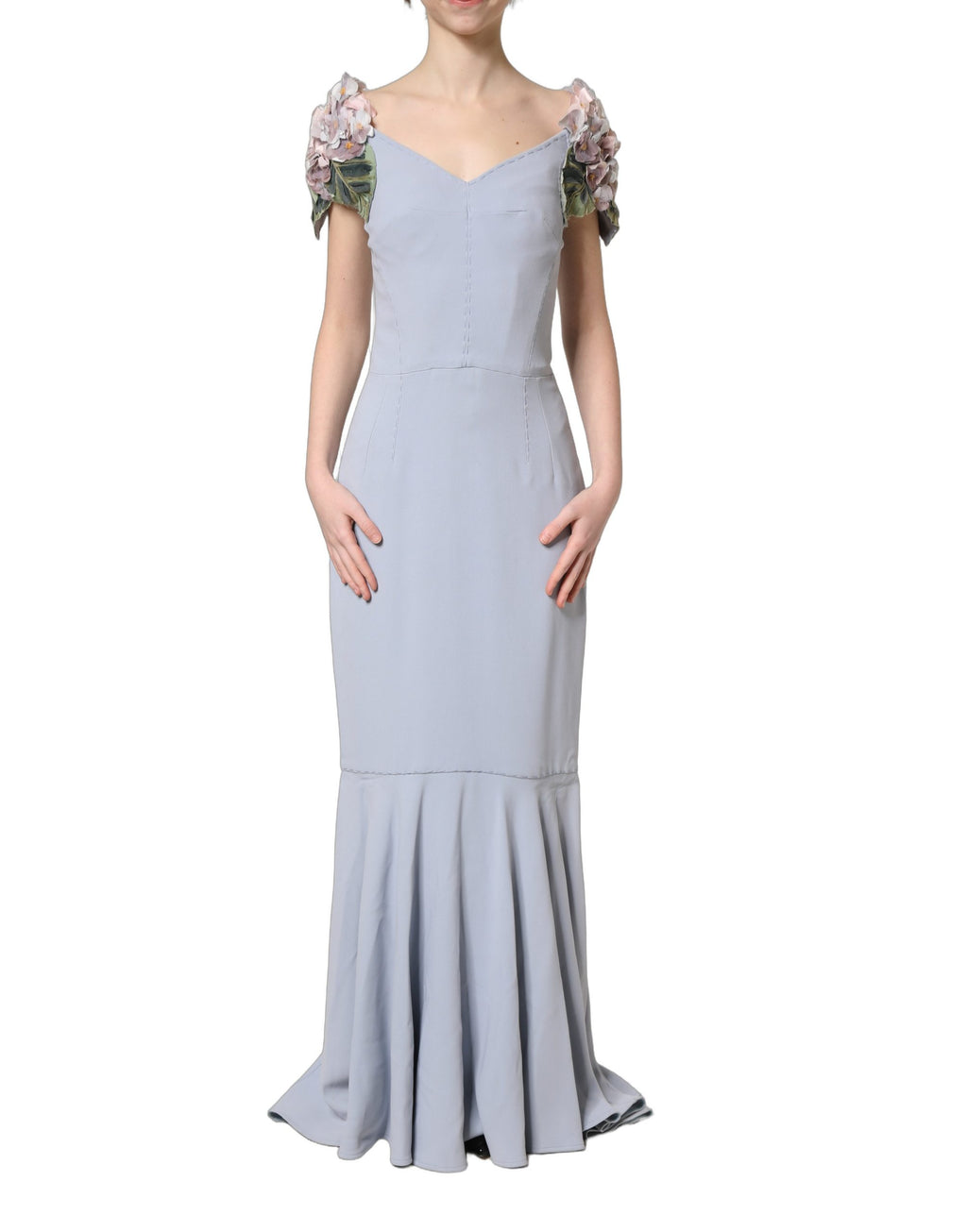 Dolce & Gabbana Light Blue Hydrangea Embellished Cap Sleeve Dress