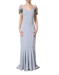 Dolce & Gabbana Light Blue Hydrangea Embellished Cap Sleeve Dress