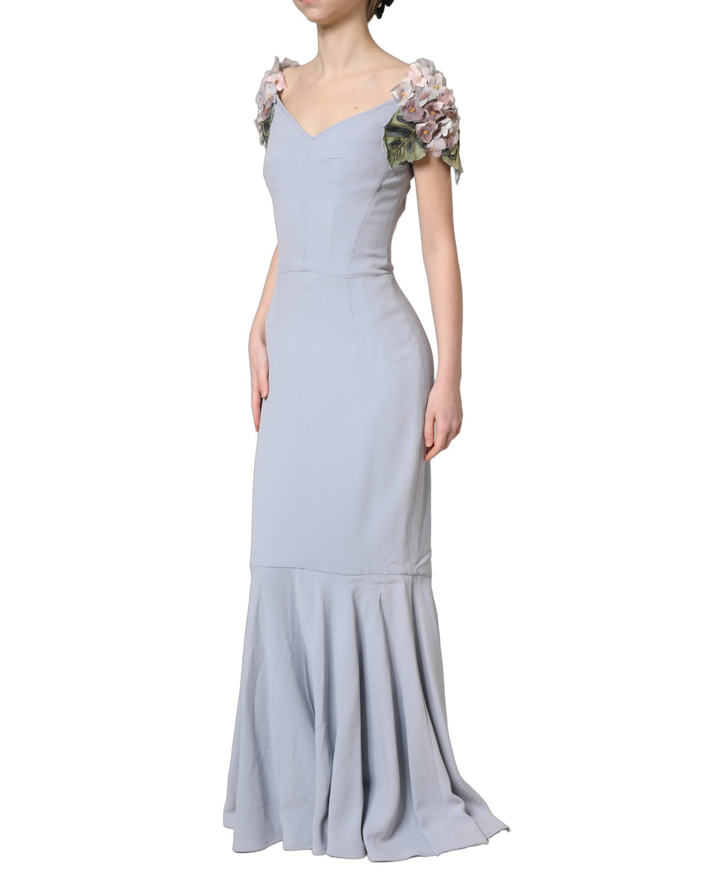 Dolce & Gabbana Light Blue Hydrangea Embellished Cap Sleeve Dress
