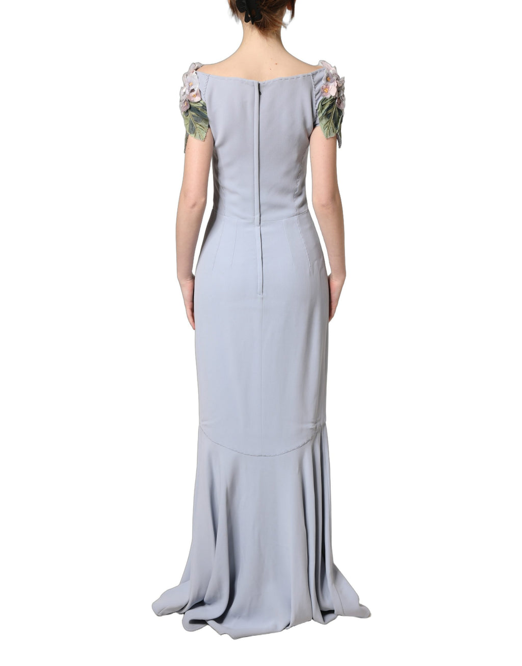 Dolce & Gabbana Light Blue Hydrangea Embellished Cap Sleeve Dress