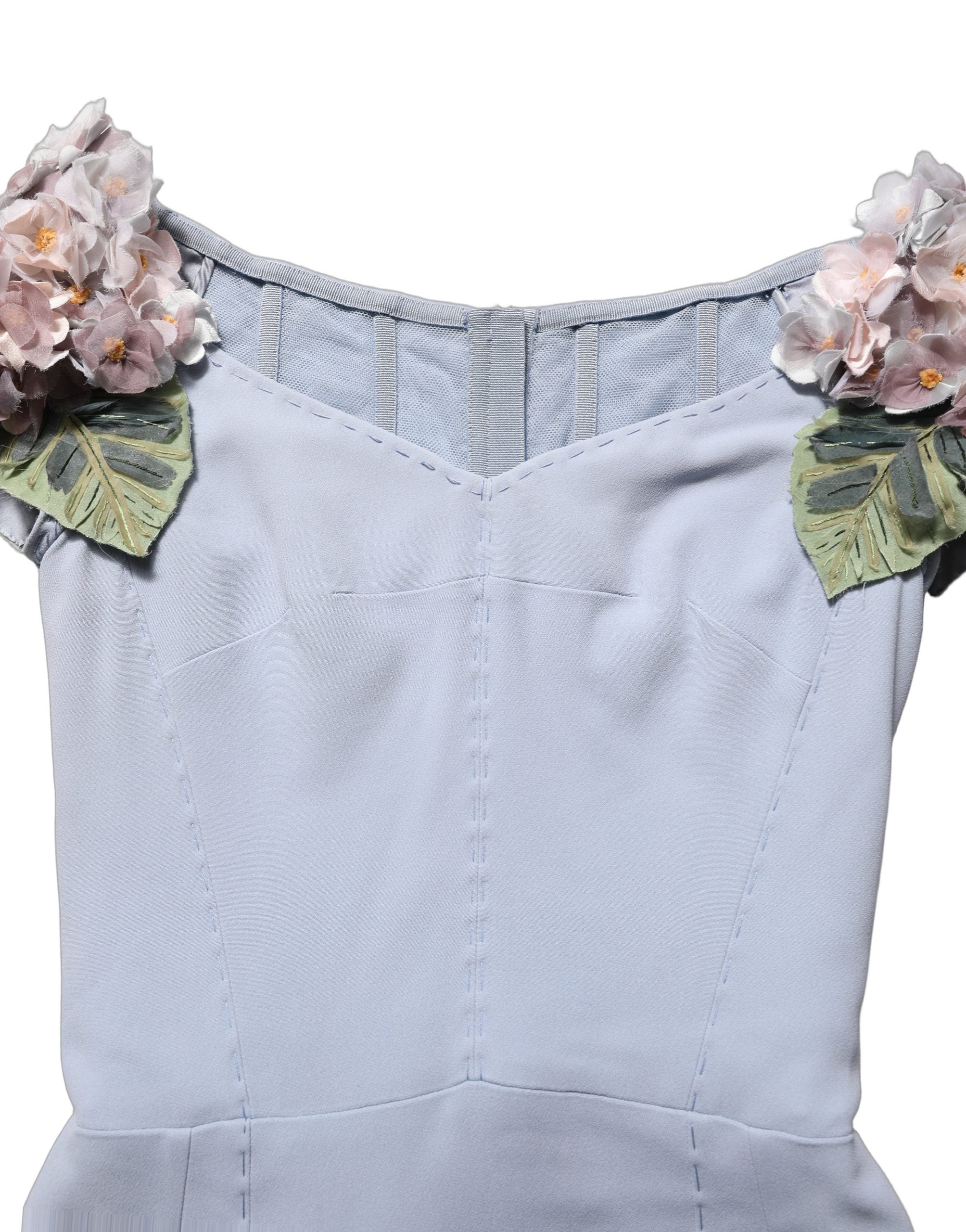 Dolce & Gabbana Light Blue Hydrangea Embellished Cap Sleeve Dress
