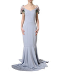 Dolce & Gabbana Light Blue Hydrangea Embellished Cap Sleeve Dress