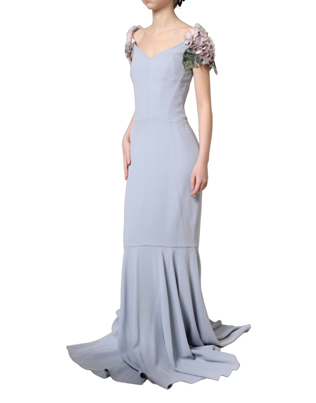 Dolce & Gabbana Light Blue Hydrangea Embellished Cap Sleeve Dress