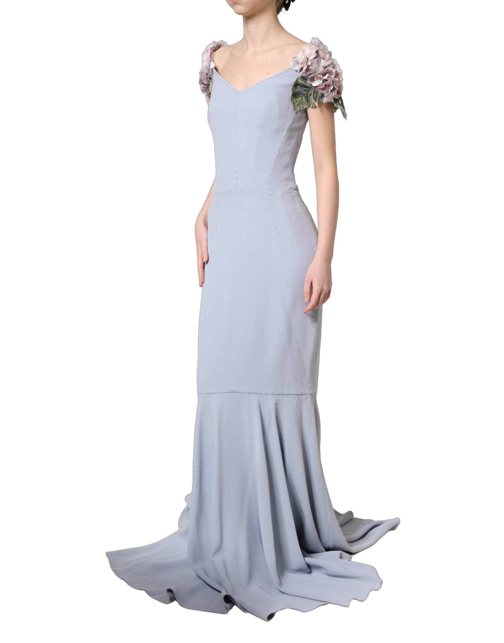 Dolce & Gabbana Light Blue Hydrangea Embellished Cap Sleeve Dress