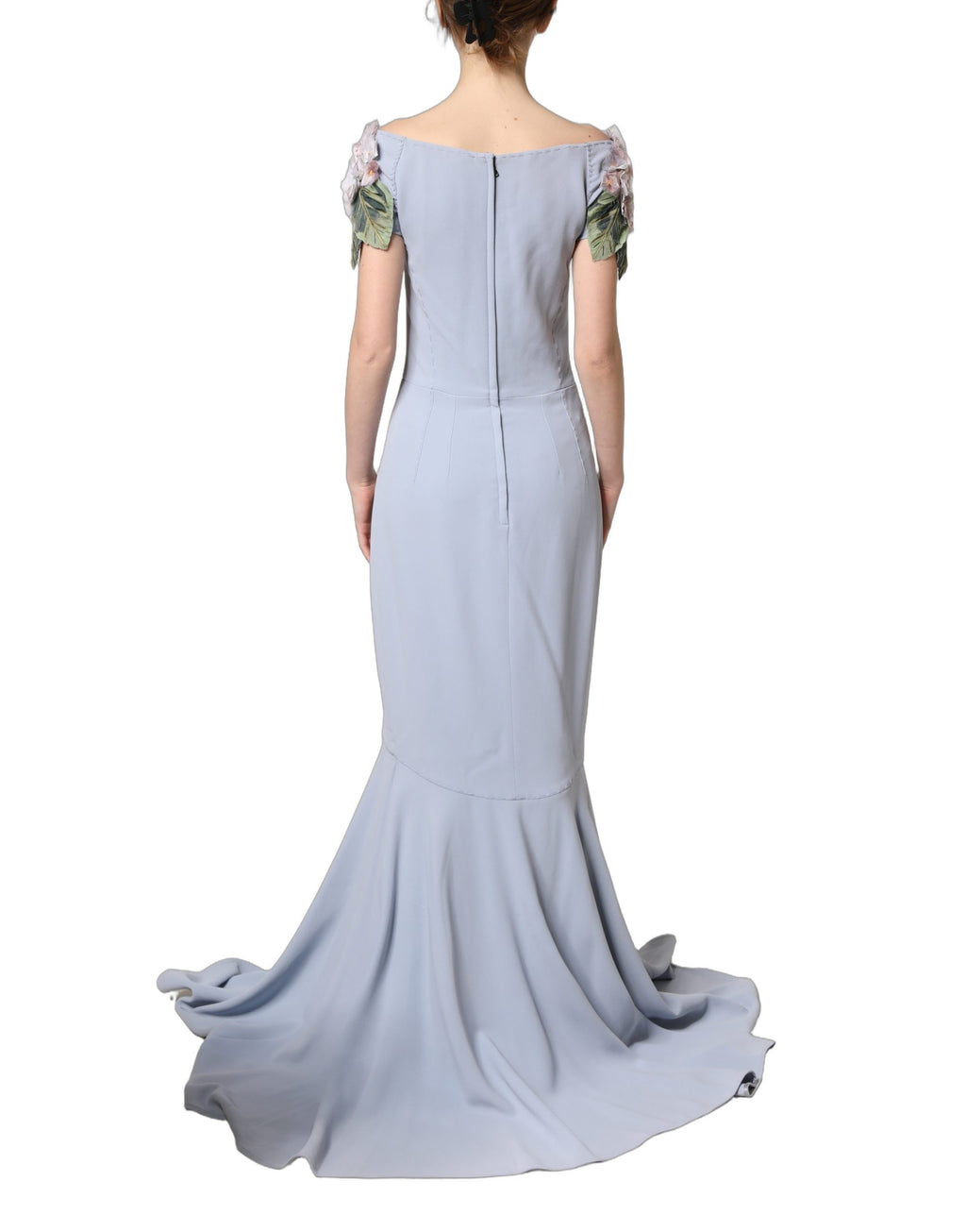 Dolce & Gabbana Light Blue Hydrangea Embellished Cap Sleeve Dress