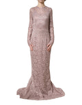 Dolce & Gabbana Pink Lace Long Sleeves Evening Gown Dress