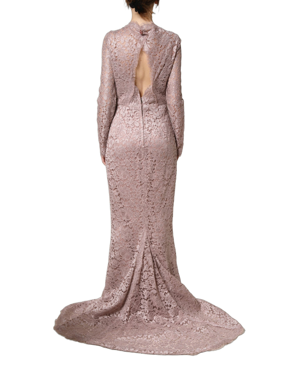 Dolce & Gabbana Pink Lace Long Sleeves Evening Gown Dress