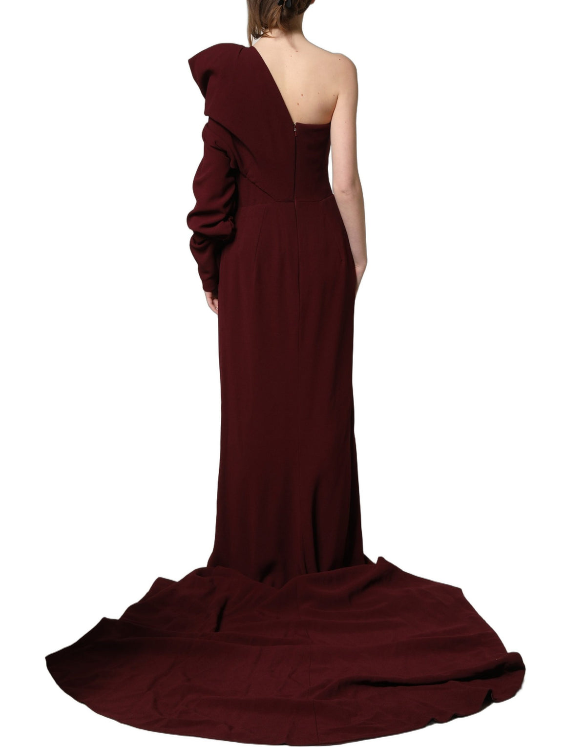 Dolce & Gabbana Maroon Crystal One Shoulder EveningGown Dress