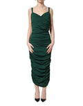 Dolce & Gabbana Green Ruched Sweetheart Bodycon Midi Dress