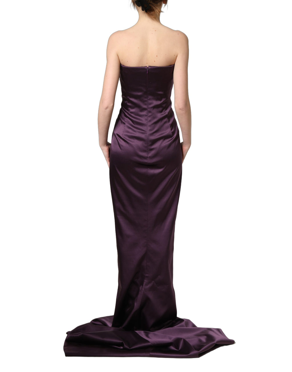 Dolce & Gabbana Purple Silk Crystal Strapless Floor Length Gown Dress
