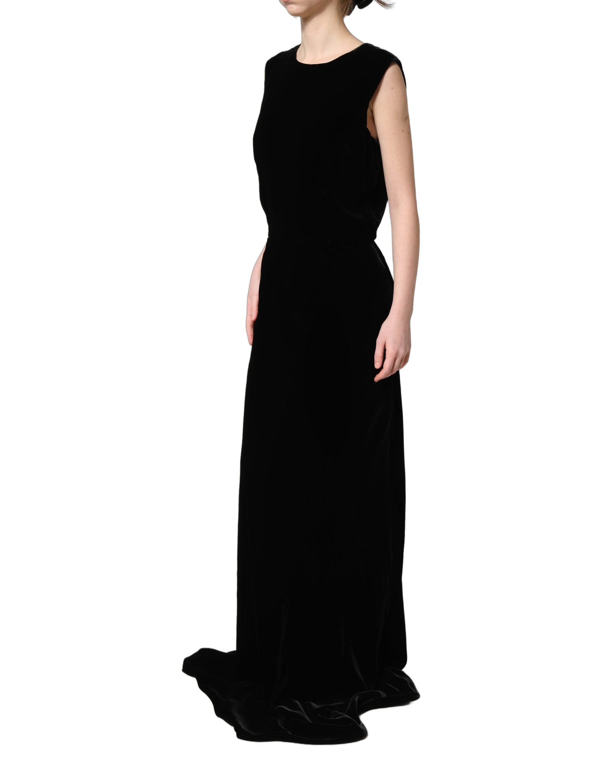 Dolce & Gabbana Black Viscose Velvet Floor Length Gown Dress