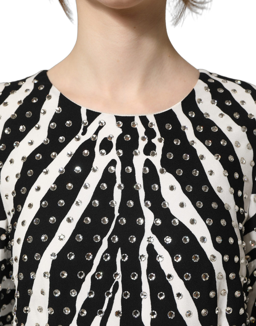 Dolce & Gabbana Black White Zebra Crystal Embellished Dress