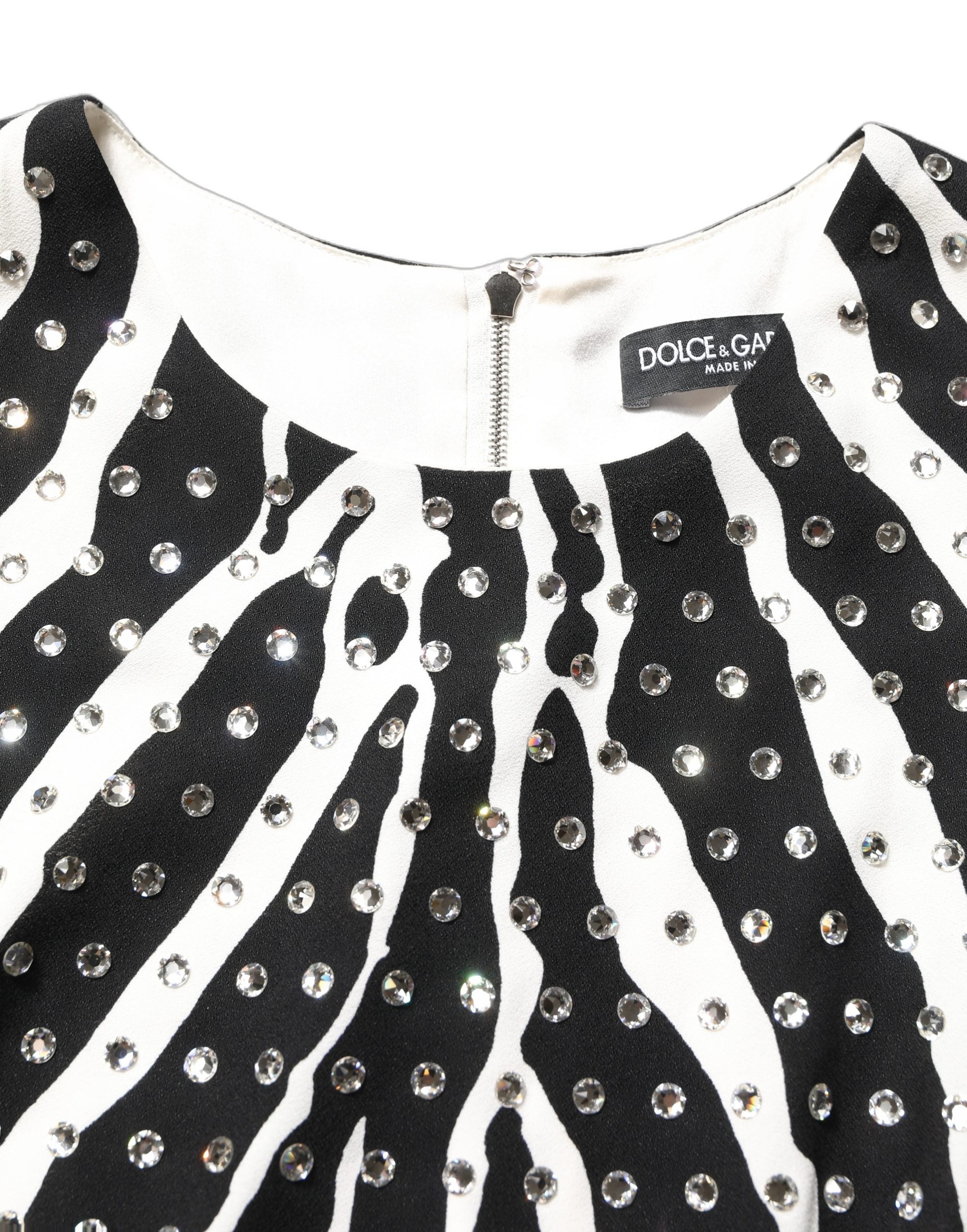 Dolce & Gabbana Black White Zebra Crystal Embellished Dress