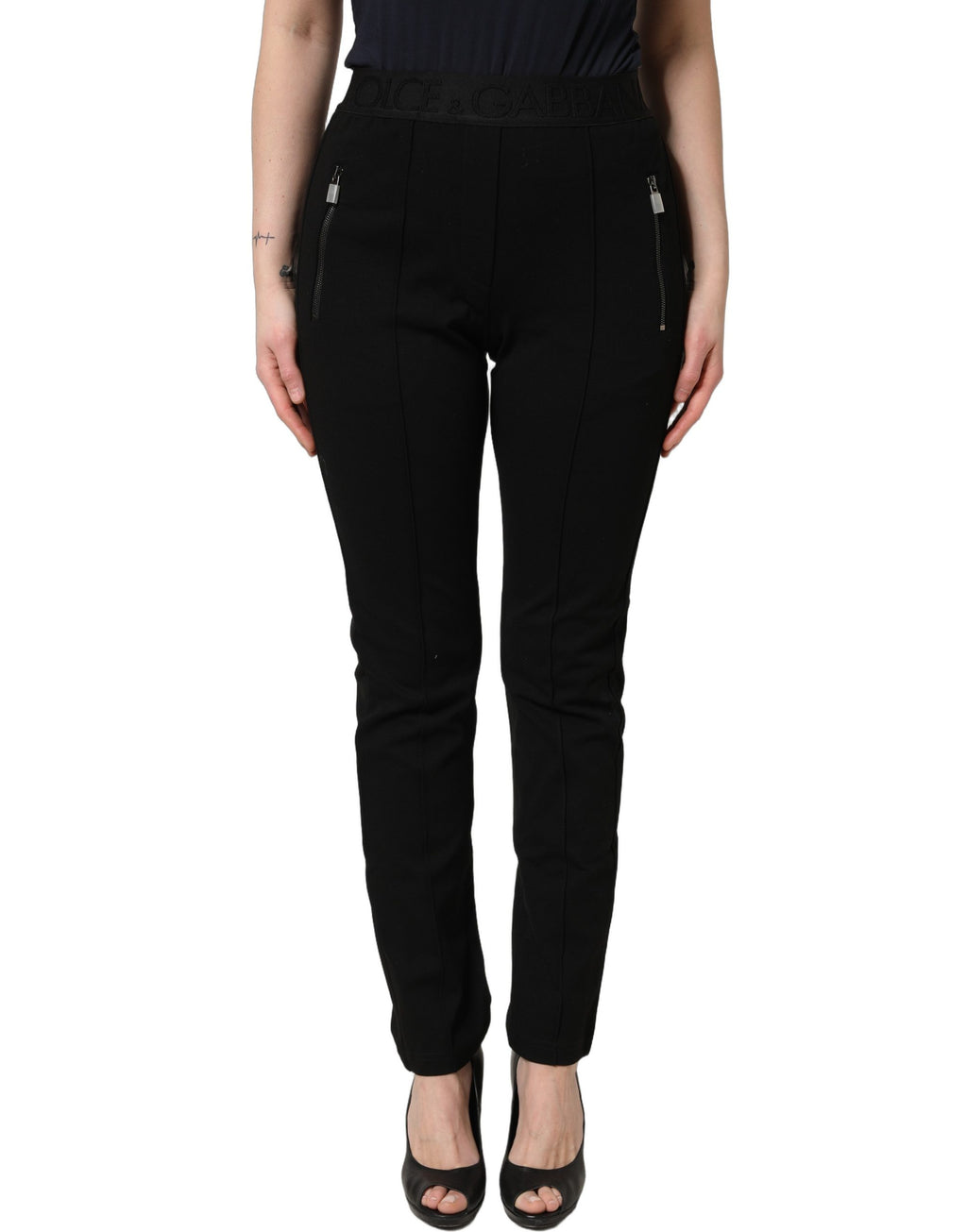 Dolce & Gabbana Black Viscose Mid Waist Skinny Trouser Pants