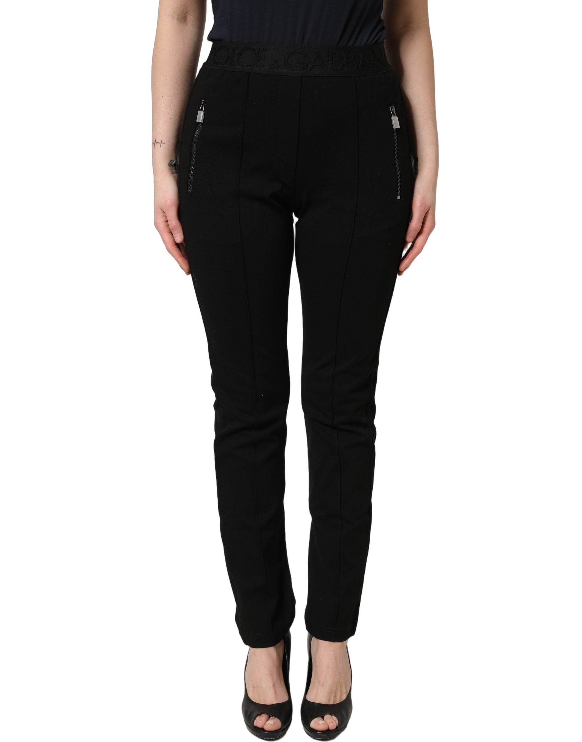 Dolce & Gabbana Black Viscose Mid Waist Skinny Trouser Pants