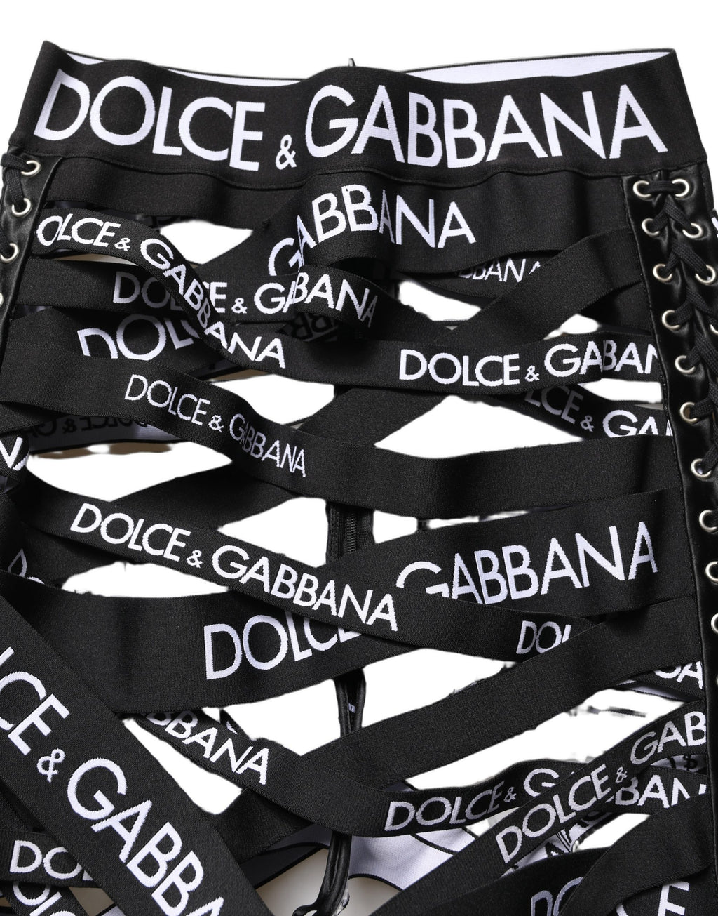 Dolce & Gabbana Black Logo Tape Cut Out Skinny High Waist Pants