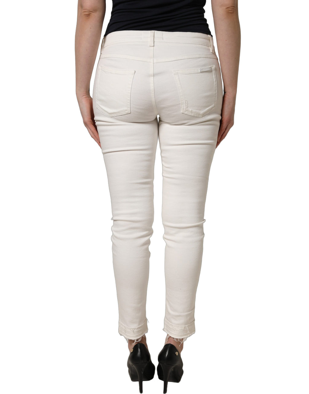 Dolce & Gabbana White Tattered Skinny Cotton Denim Jeans