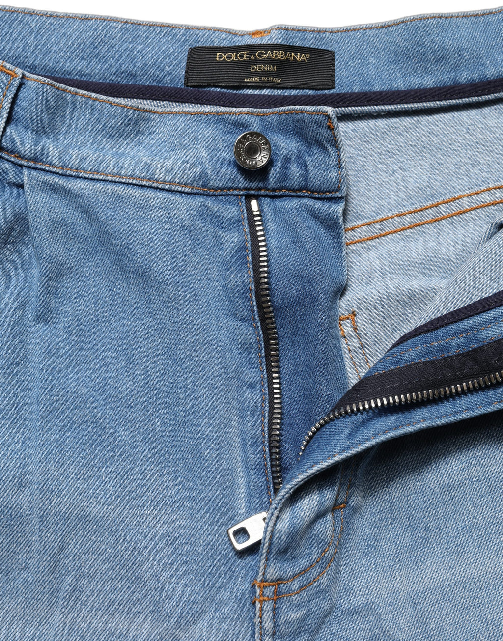 Dolce & Gabbana Blue Distressed Pleated Cotton Denim Jeans