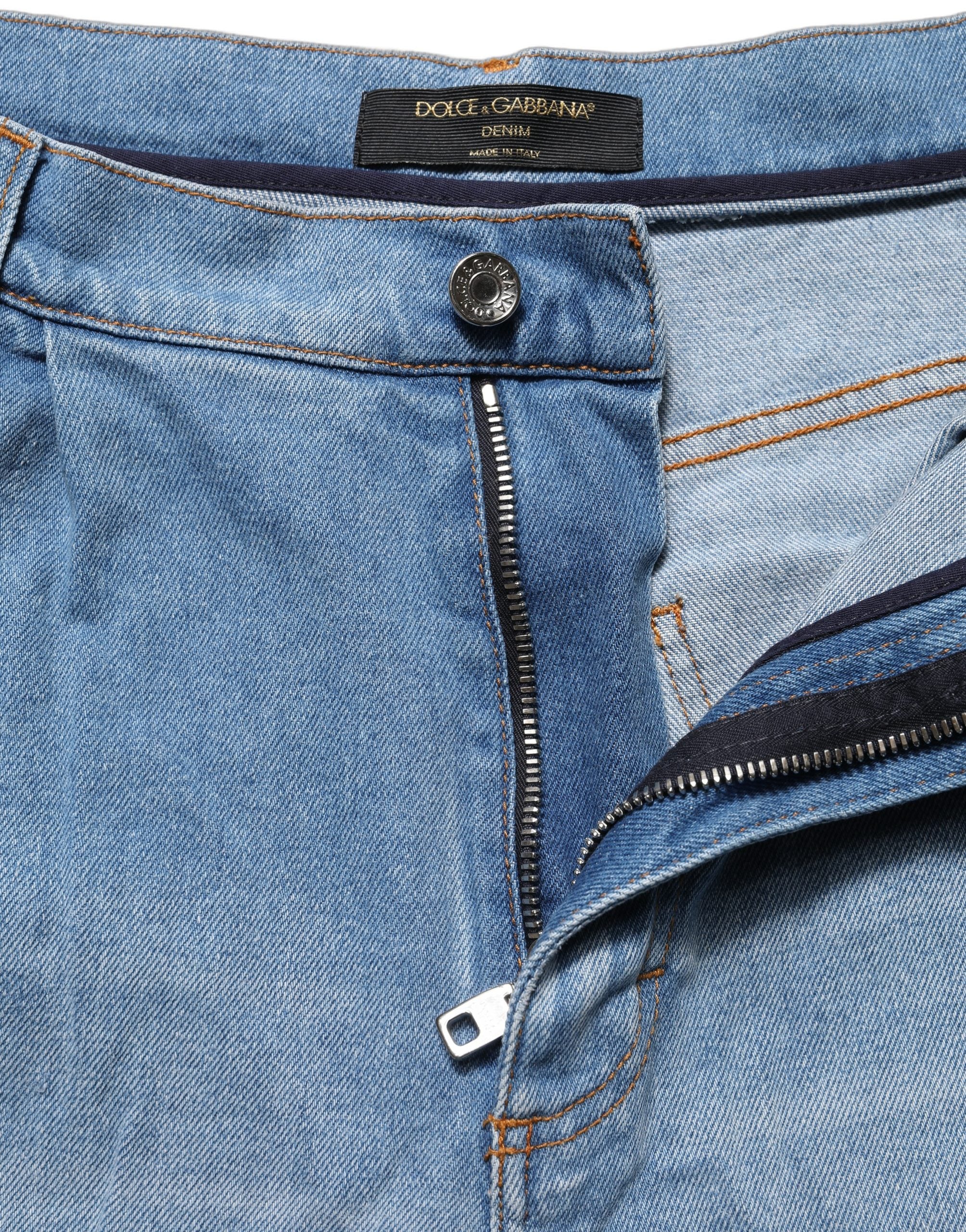 Dolce & Gabbana Blue Distressed Pleated Cotton Denim Jeans