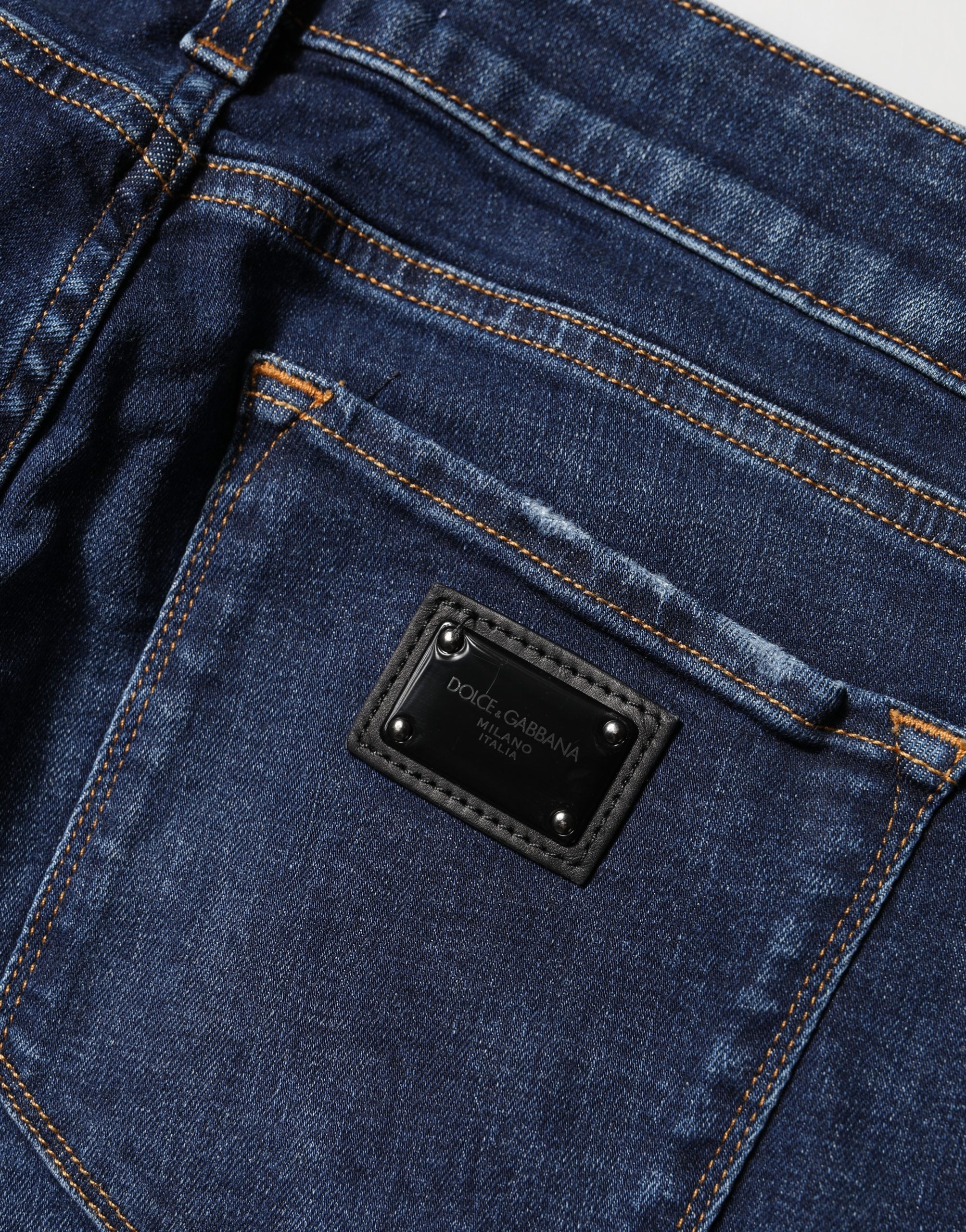 Dolce & Gabbana Blue Distressed Skinny Cotton Denim Jeans