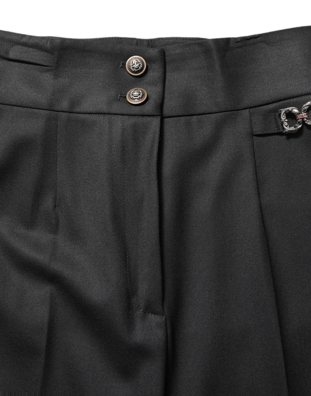 Dolce & Gabbana Black Wool High Waisted Logo Trouser Pants