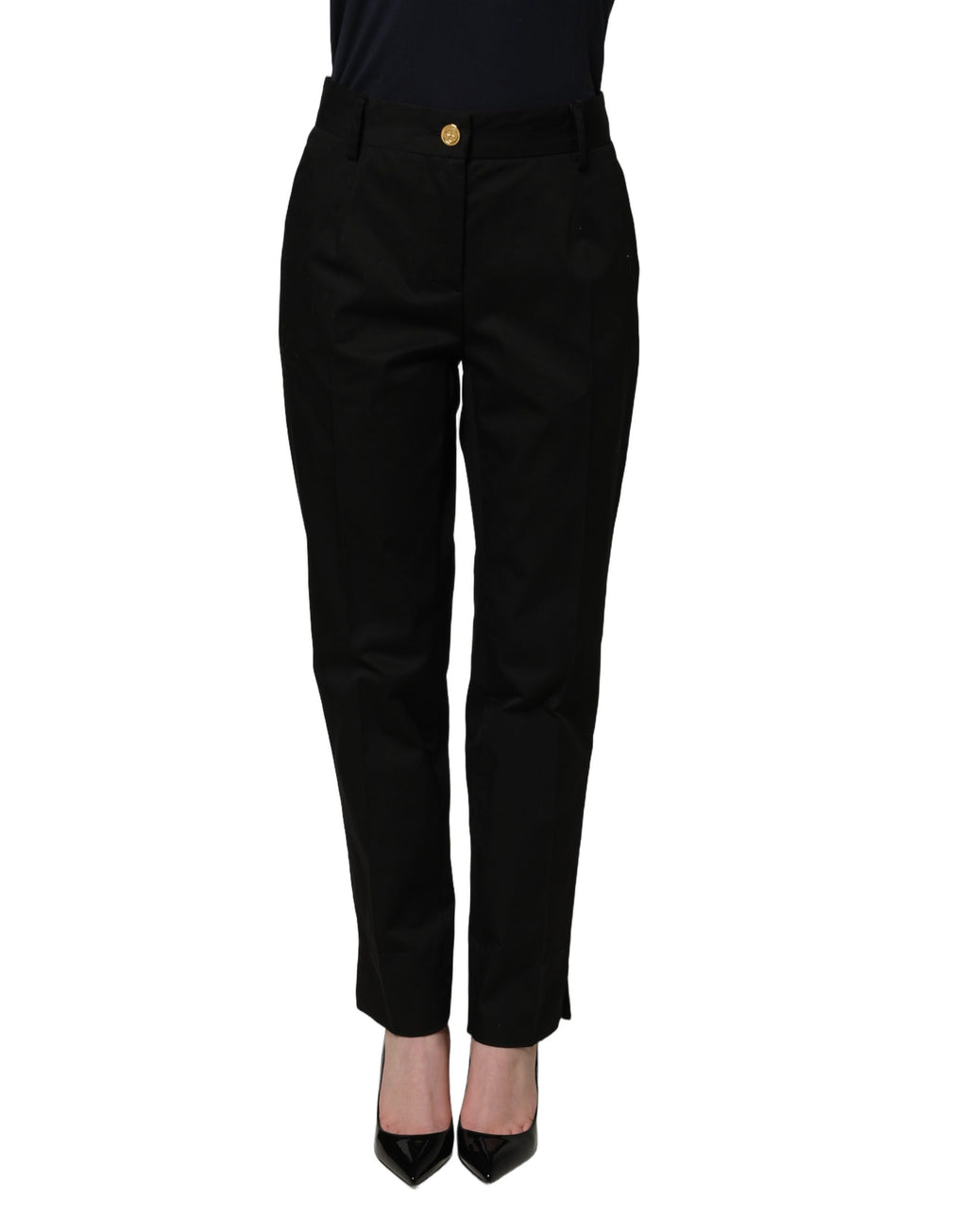 Dolce & Gabbana Black Tapered Leg Dress Cotton Trousers Pants
