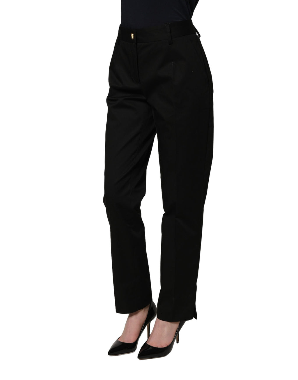Dolce & Gabbana Black Tapered Leg Dress Cotton Trousers Pants