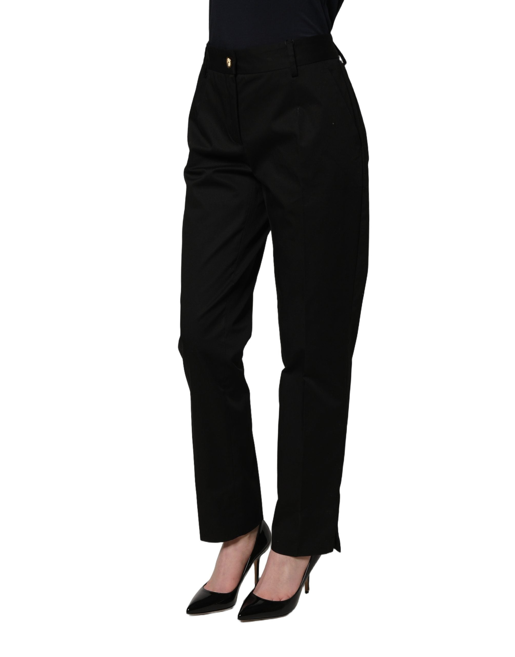 Dolce & Gabbana Black Tapered Leg Dress Cotton Trousers Pants