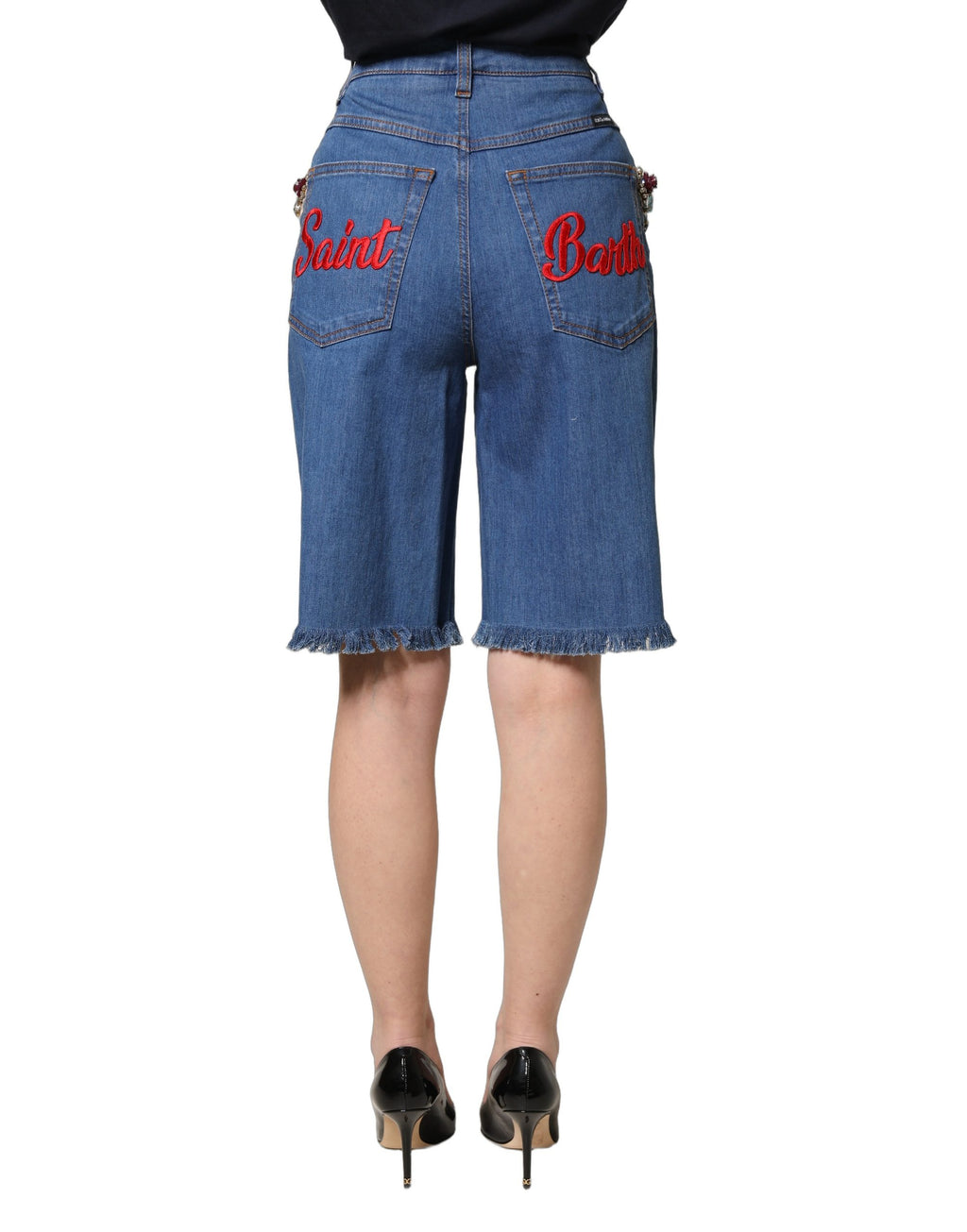 Dolce & Gabbana Blue Cotton Embellished BermudaDenim Shorts