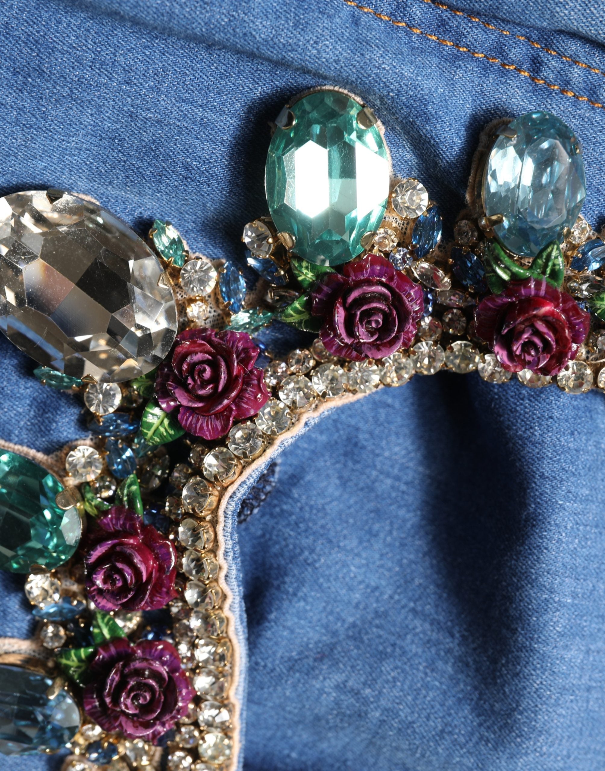 Dolce & Gabbana Blue Embellished Wide Cropped Denim Jeans