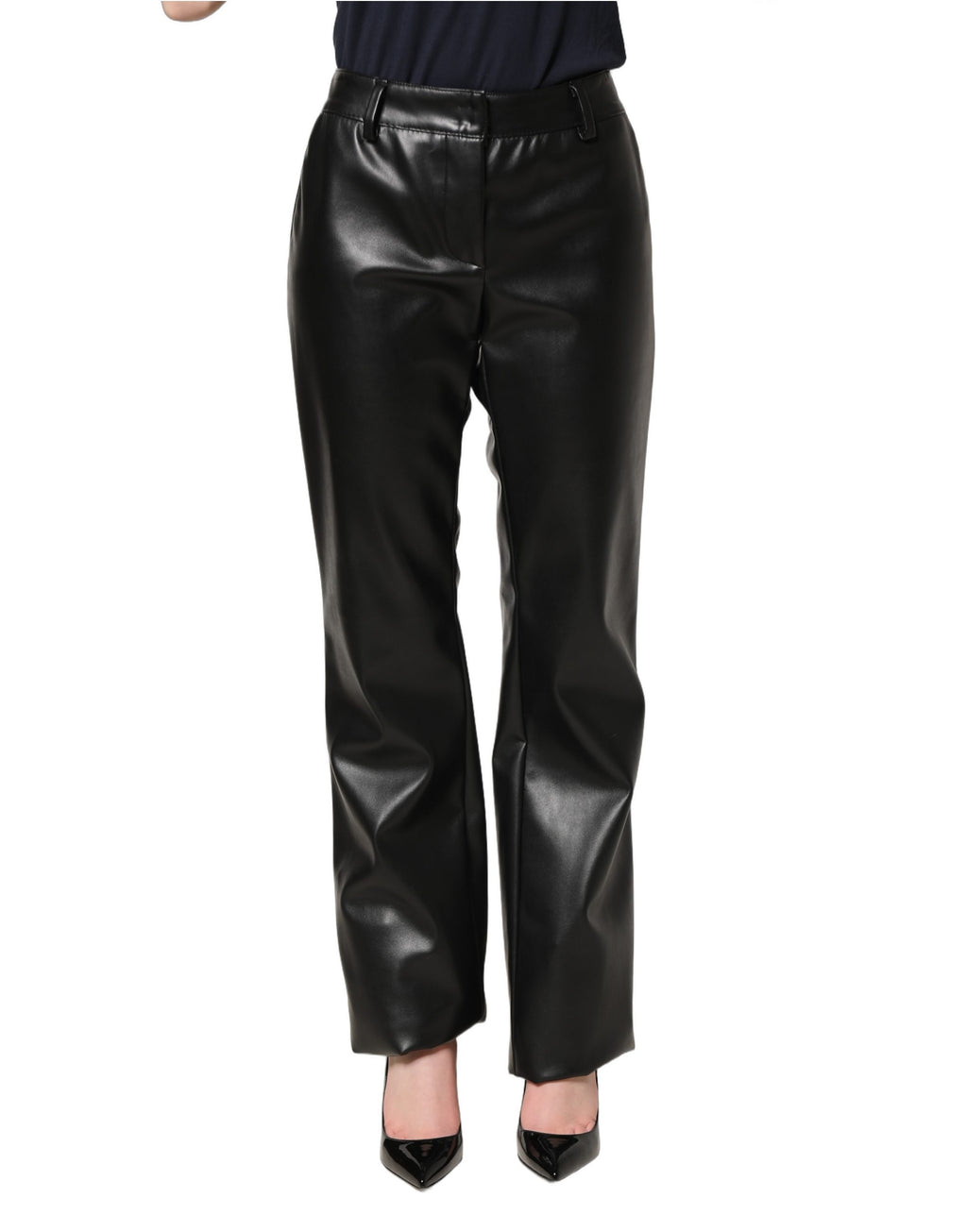 Dolce & Gabbana Black PU Leather High Waisted Trouser Pants