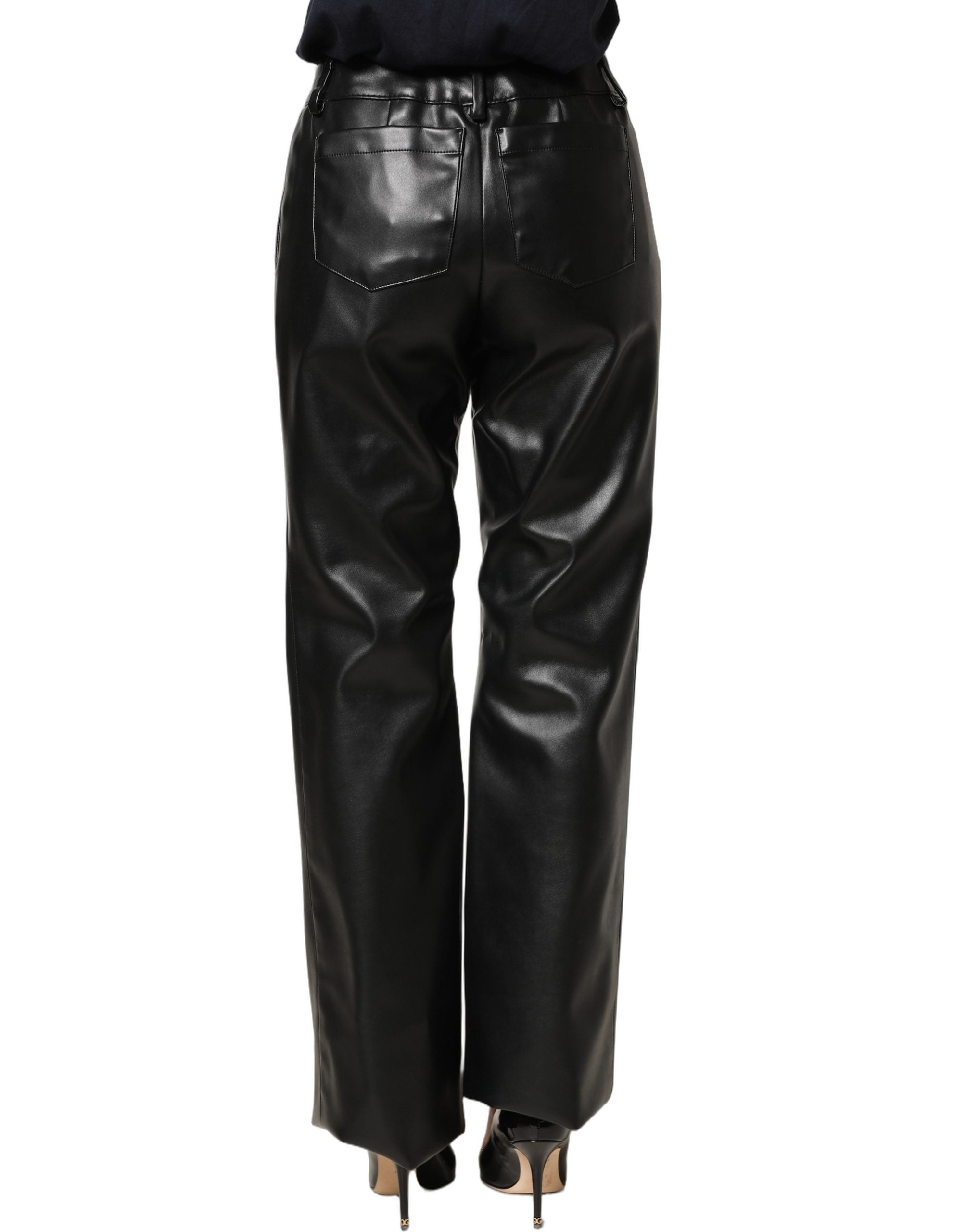 Dolce & Gabbana Black PU Leather High Waisted Trouser Pants