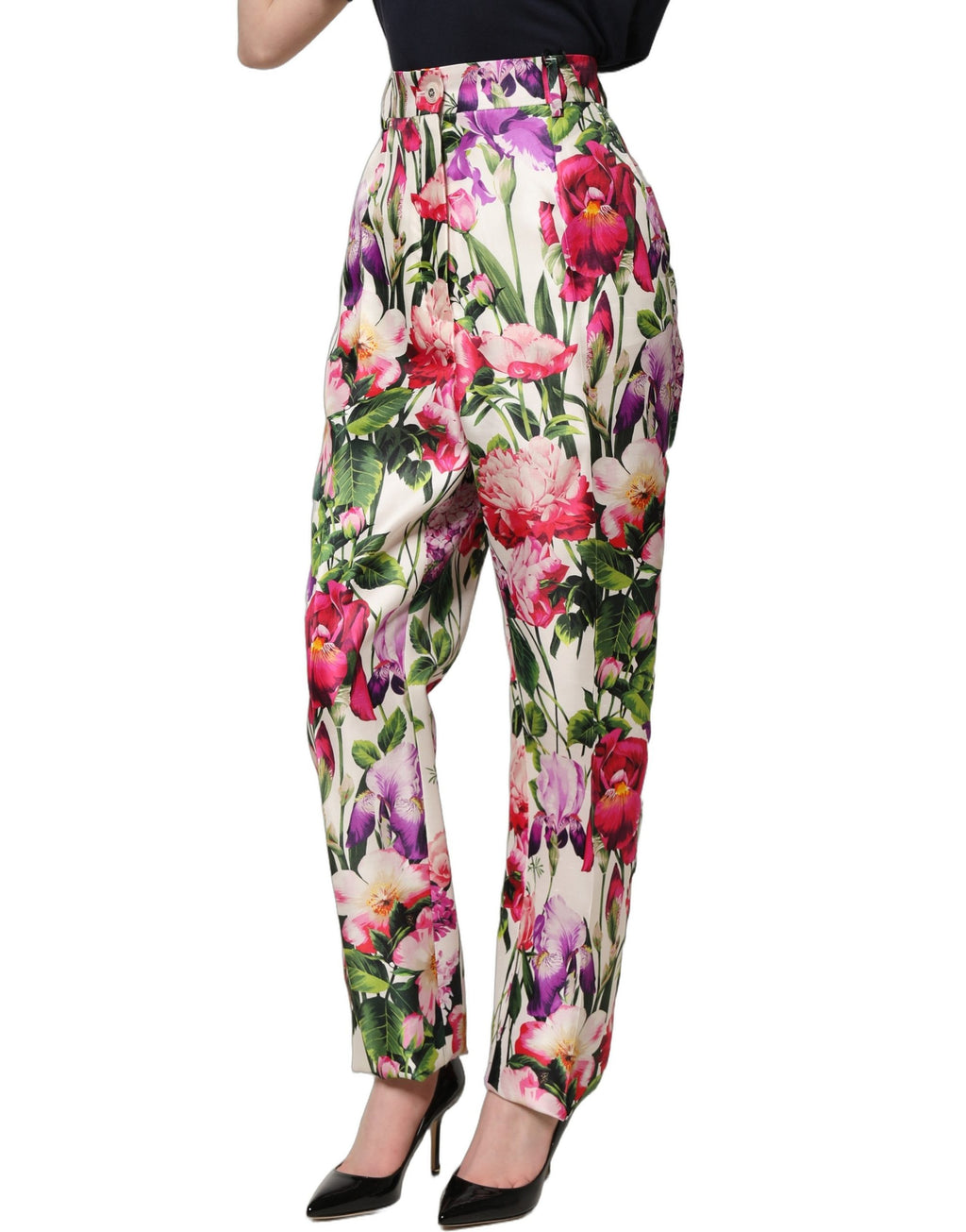 Dolce & Gabbana Multicolor Floral Print Tapered Trouser Pants