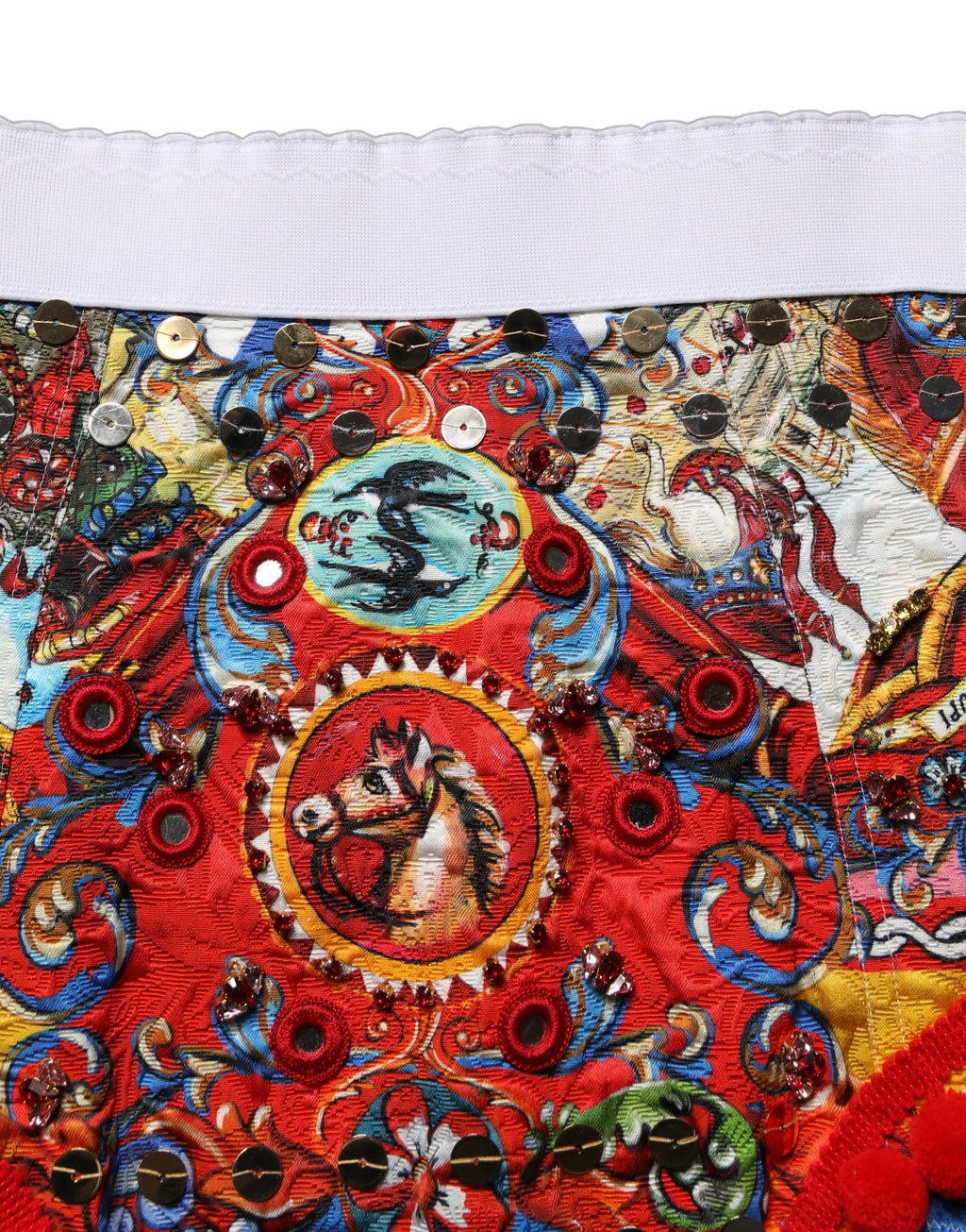 Dolce & Gabbana Multicolor Brocade Jewelled High Waist Hotpants Skirt