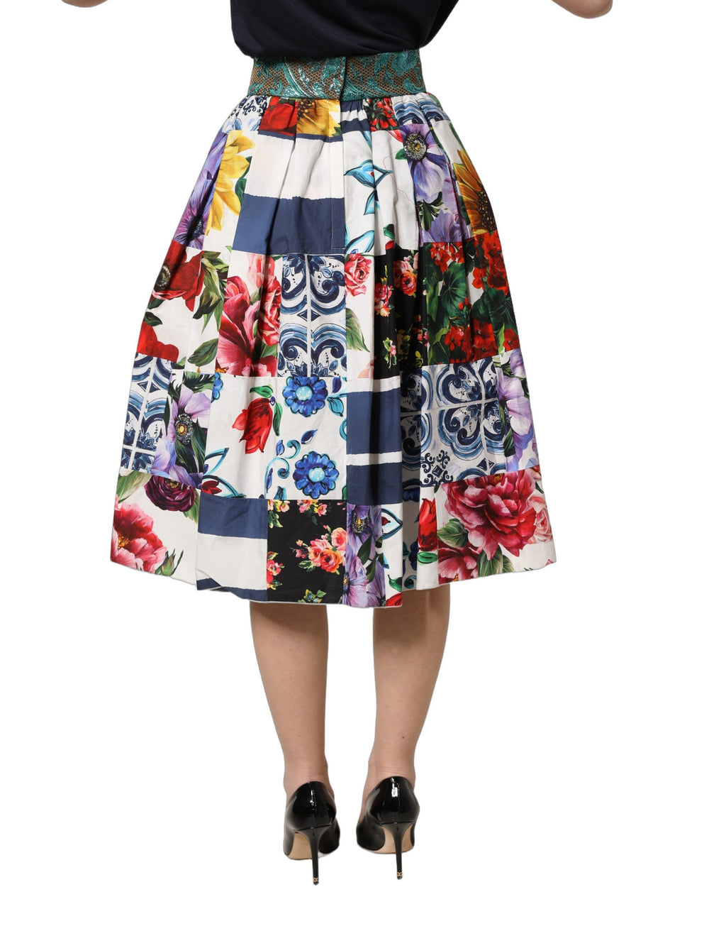 Dolce & Gabbana Multicolor Patchwork Cotton A-line Midi Skirt