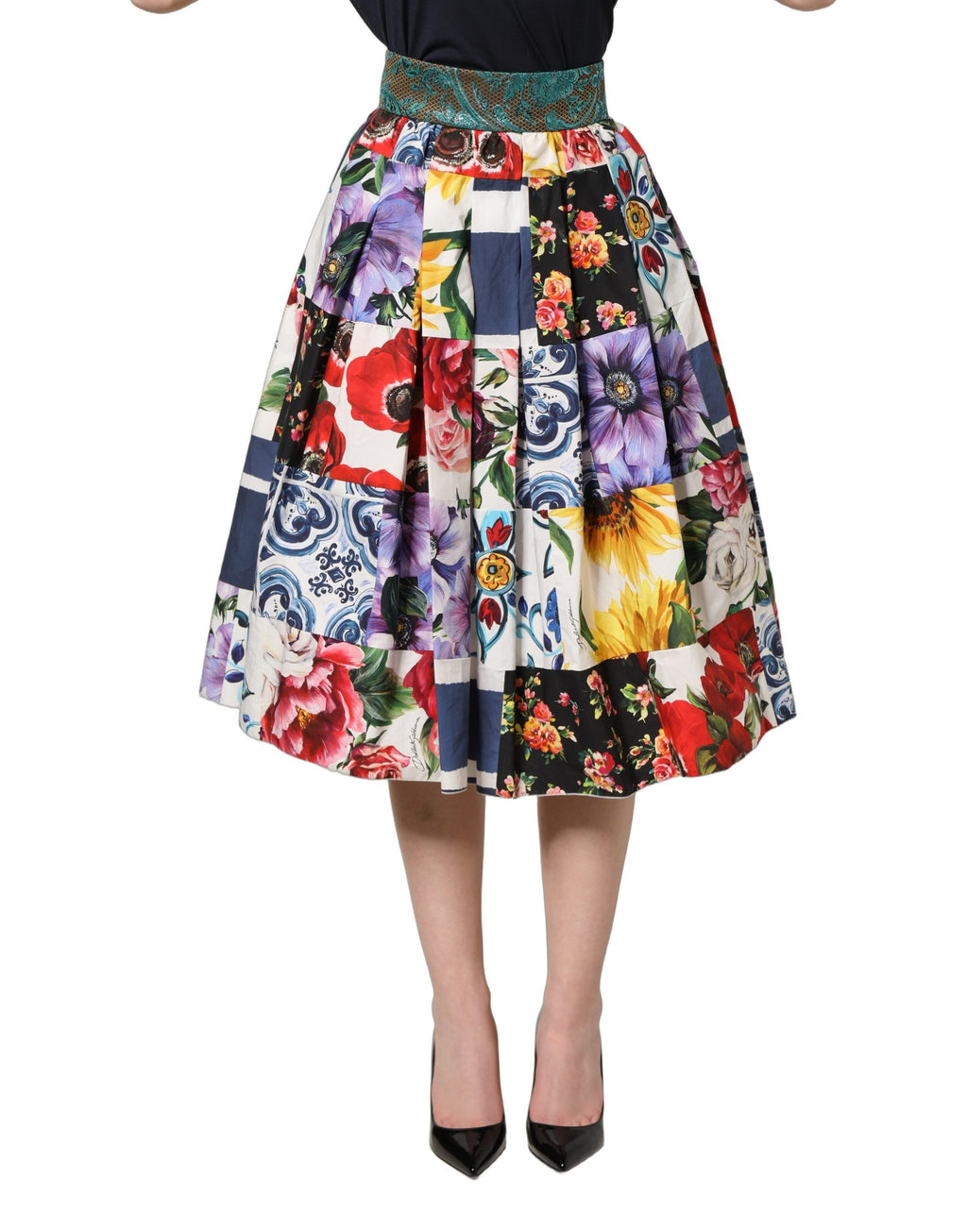 Dolce & Gabbana Multicolor Patchwork Cotton A-line Midi Skirt