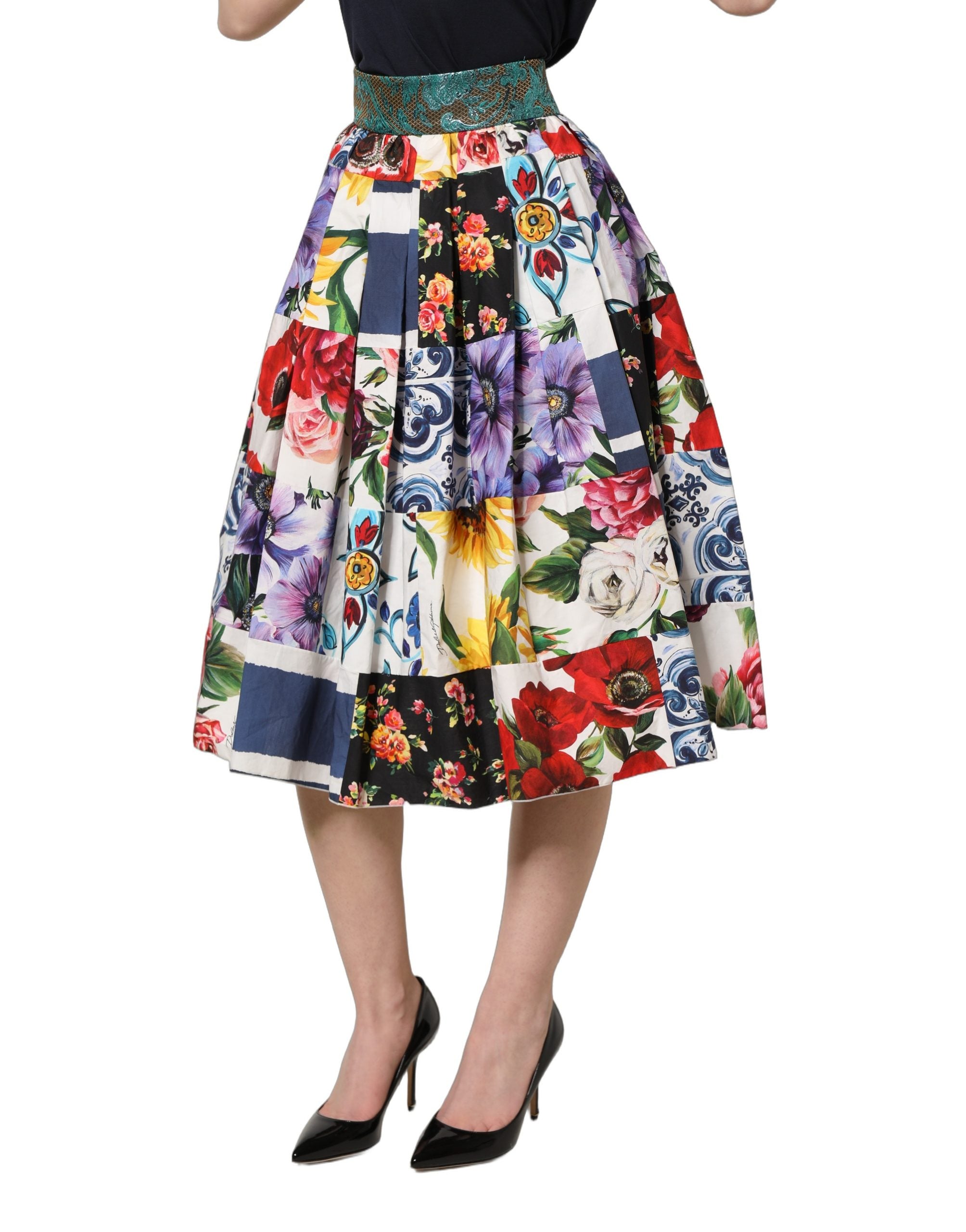 Dolce & Gabbana Multicolor Patchwork Cotton A-line Midi Skirt