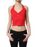 Dolce & Gabbana Red Viscose Sleeveless Halter Crop Tank Top