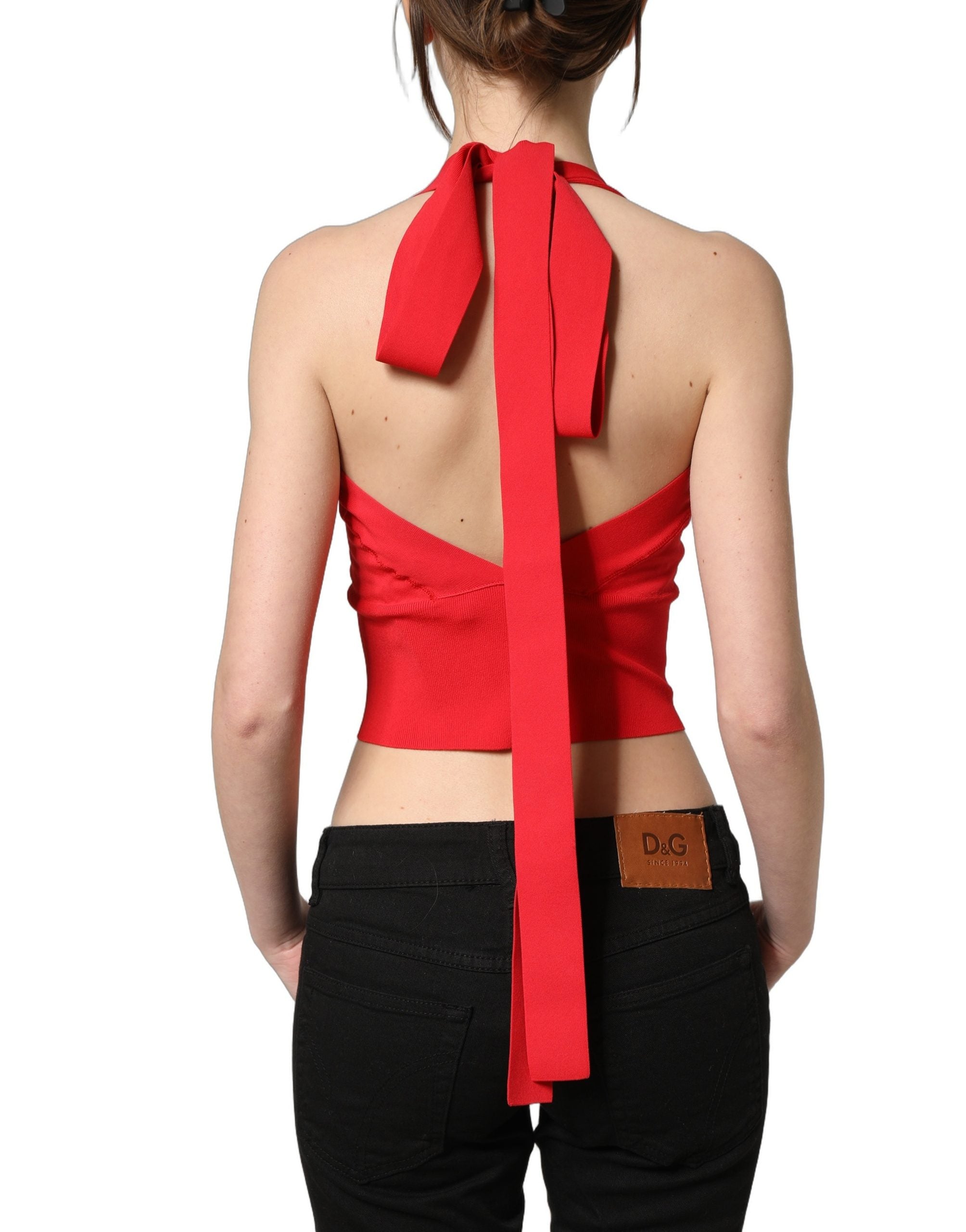 Dolce & Gabbana Red Viscose Sleeveless Halter Crop Tank Top