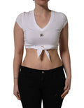 Dolce & Gabbana White Logo Embroidered Tie Waist Cropped Top
