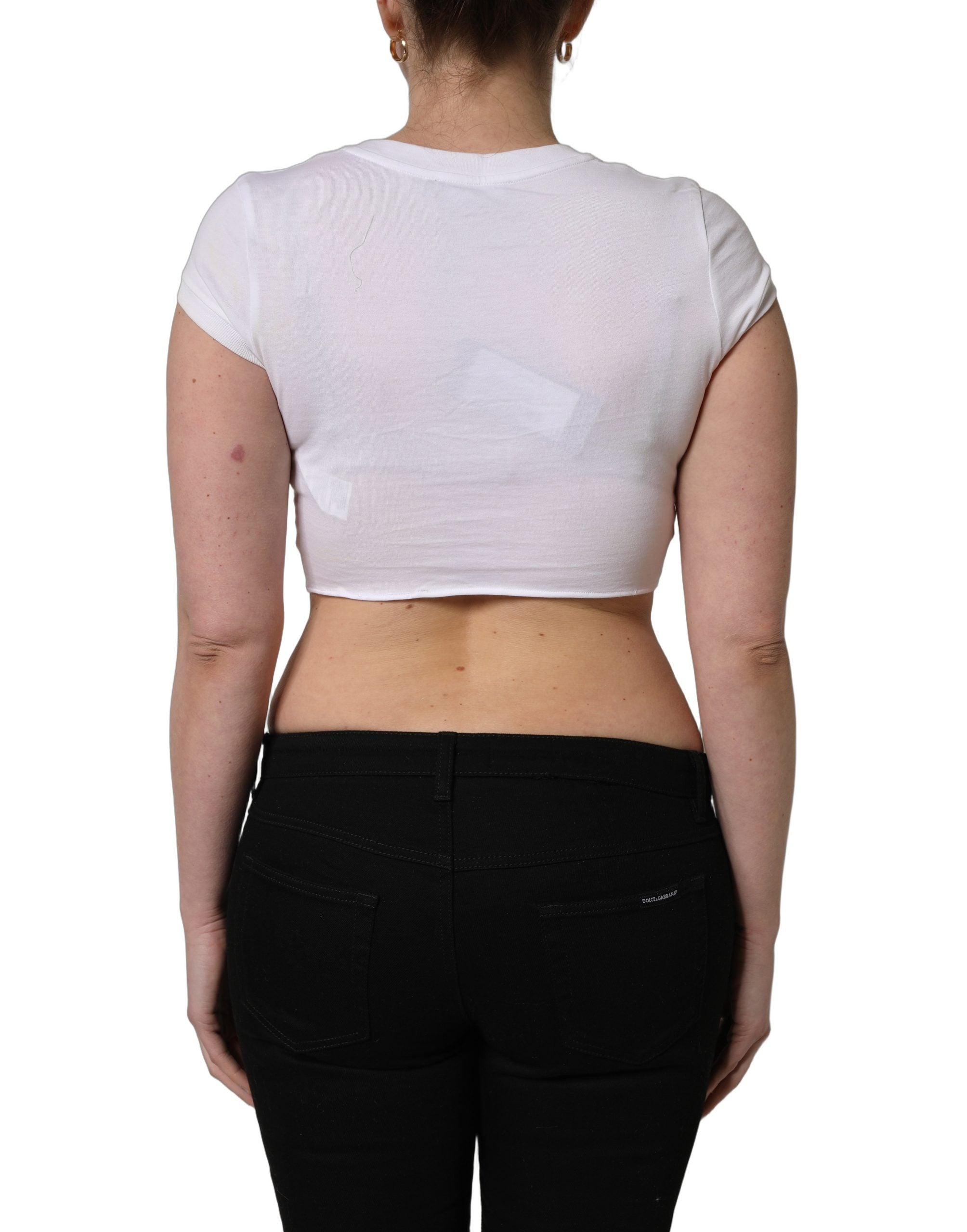 Dolce & Gabbana White Logo Embroidered Tie Waist Cropped Top