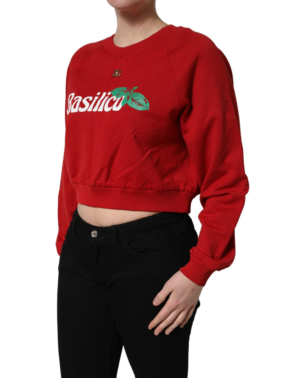 Dolce & Gabbana Red Cotton Cropped Basilico Sweatshirt Sweater