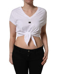 Dolce & Gabbana White Logo Embroidered TieWaist Cropped Top