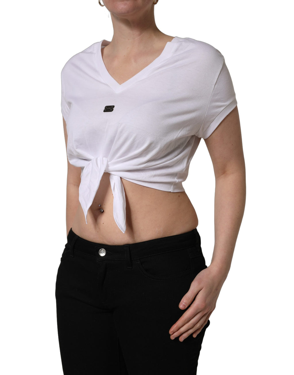 Dolce & Gabbana White Logo Embroidered TieWaist Cropped Top
