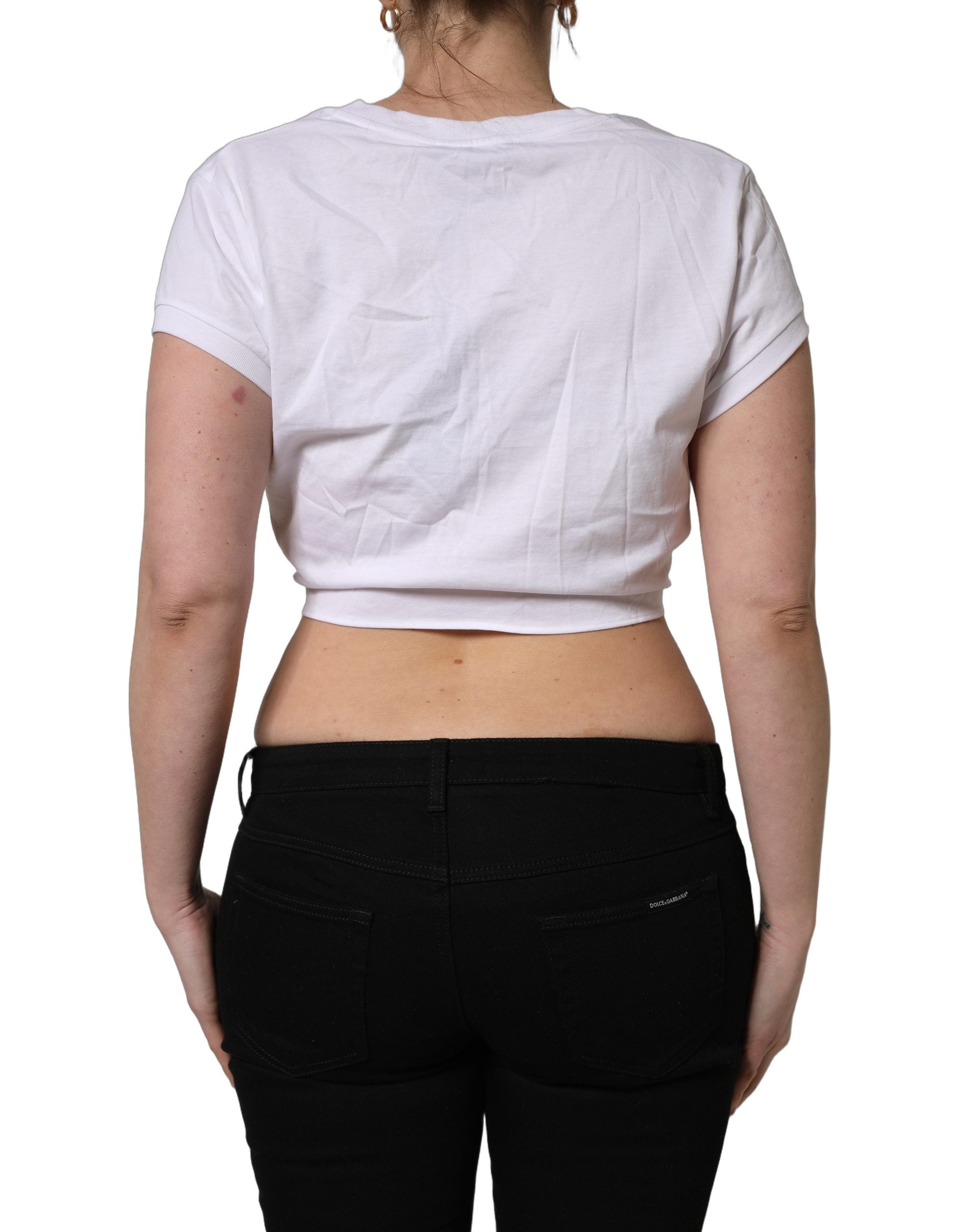 Dolce & Gabbana White Logo Embroidered TieWaist Cropped Top