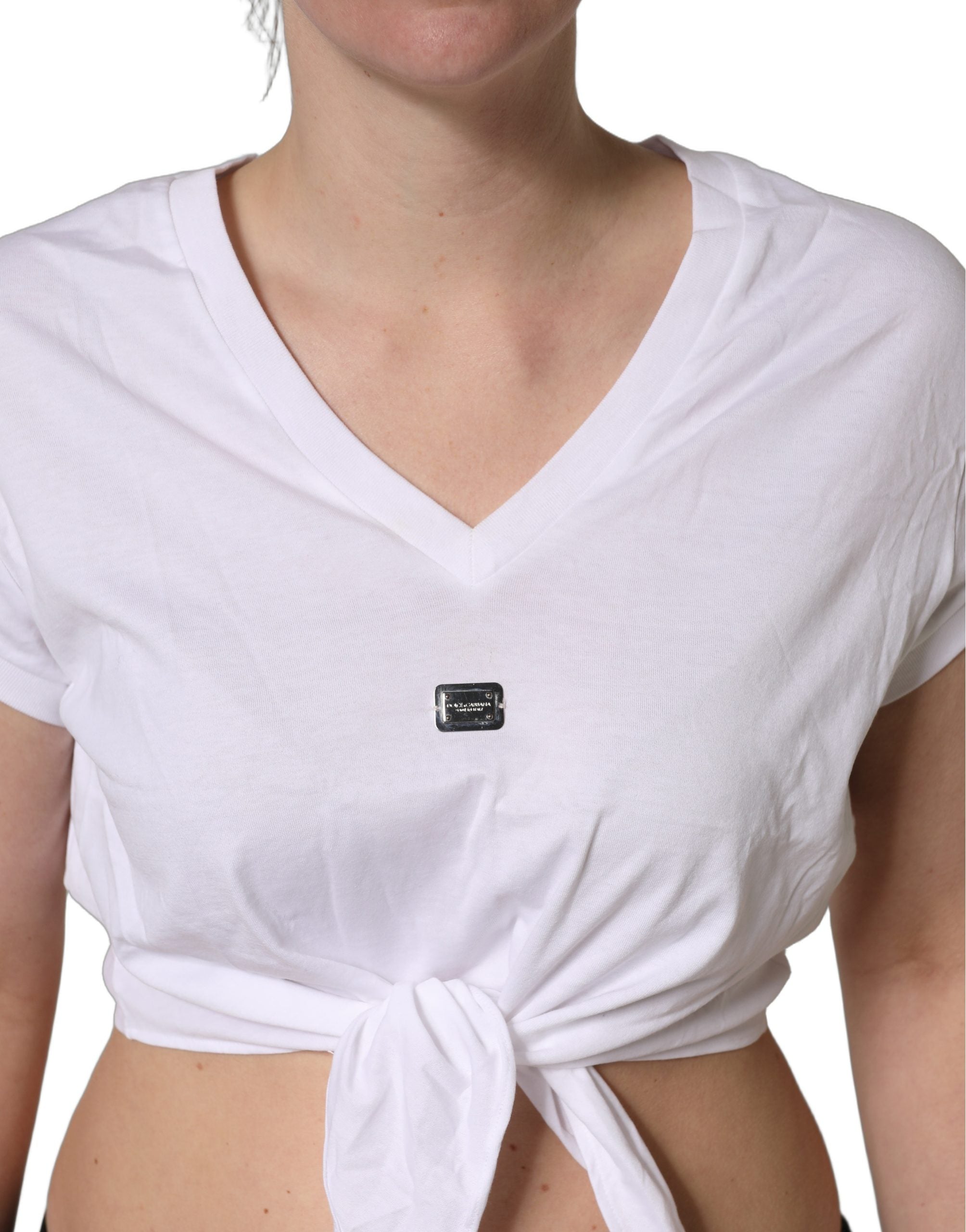Dolce & Gabbana White Logo Embroidered TieWaist Cropped Top